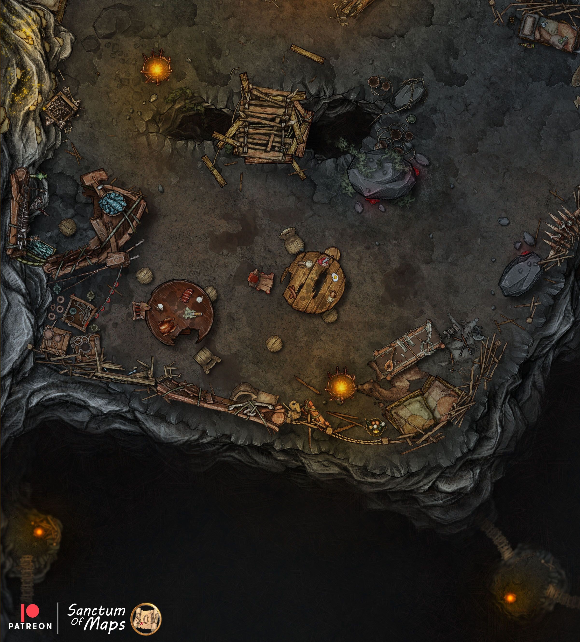 goblin lair map, carte de JDR fantasy (2403×2659 pixels) — battlemap pour Roll20 et Foundry VTT.