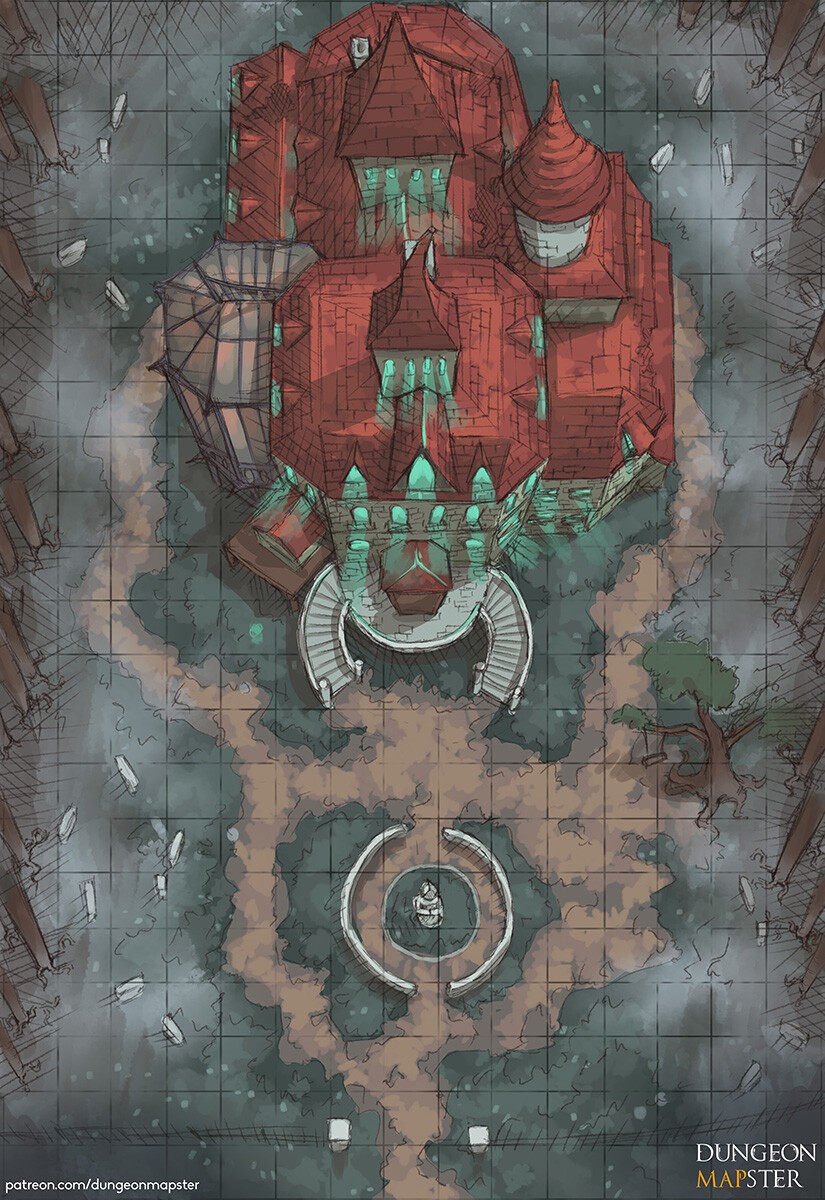 haunted mansion map dnd, carte de JDR fantasy (825×1200 pixels) — battlemap pour Roll20 et Foundry VTT.