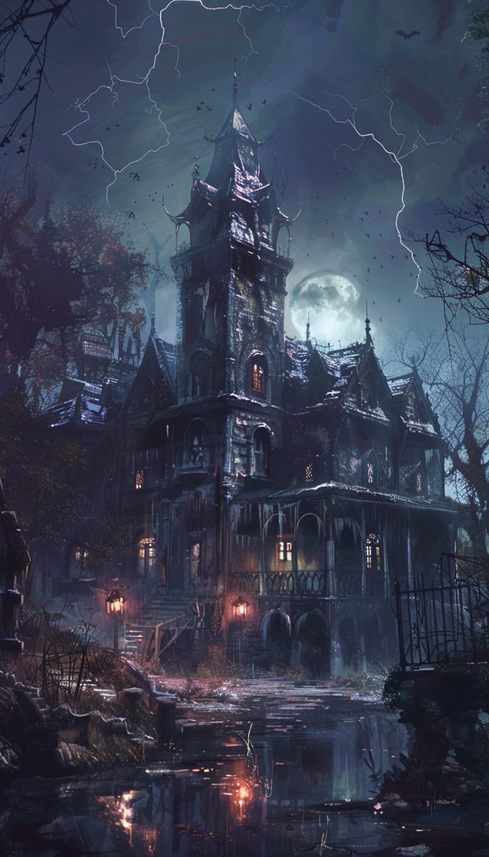 haunted mansion map dnd, carte de JDR fantasy (686×1200 pixels) — battlemap pour Roll20 et Foundry VTT.