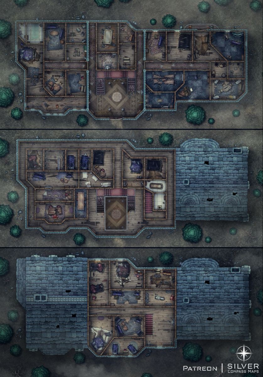 haunted mansion map dnd, carte de JDR fantasy (838×1200 pixels) — battlemap pour Roll20 et Foundry VTT.