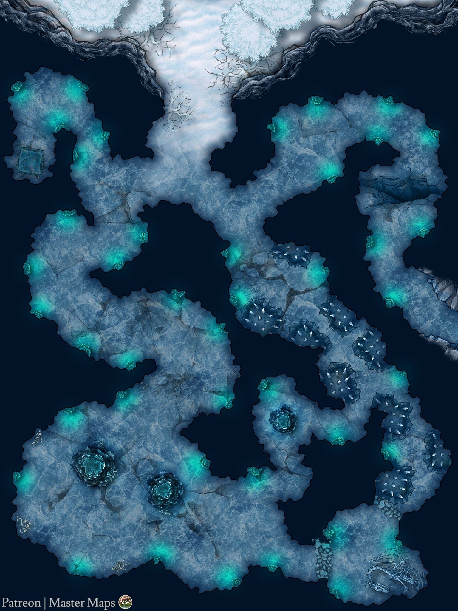 ice cavern map dnd, carte de JDR fantasy (1536×2048 pixels) — battlemap pour Roll20 et Foundry VTT.