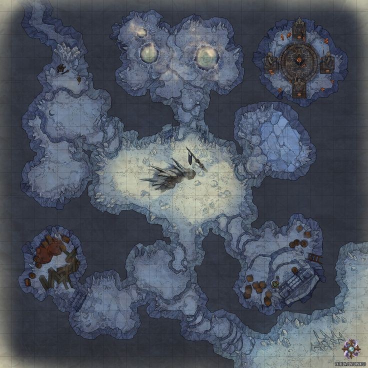 ice cavern map dnd, carte de JDR fantasy (736×736 pixels) — battlemap pour Roll20 et Foundry VTT.