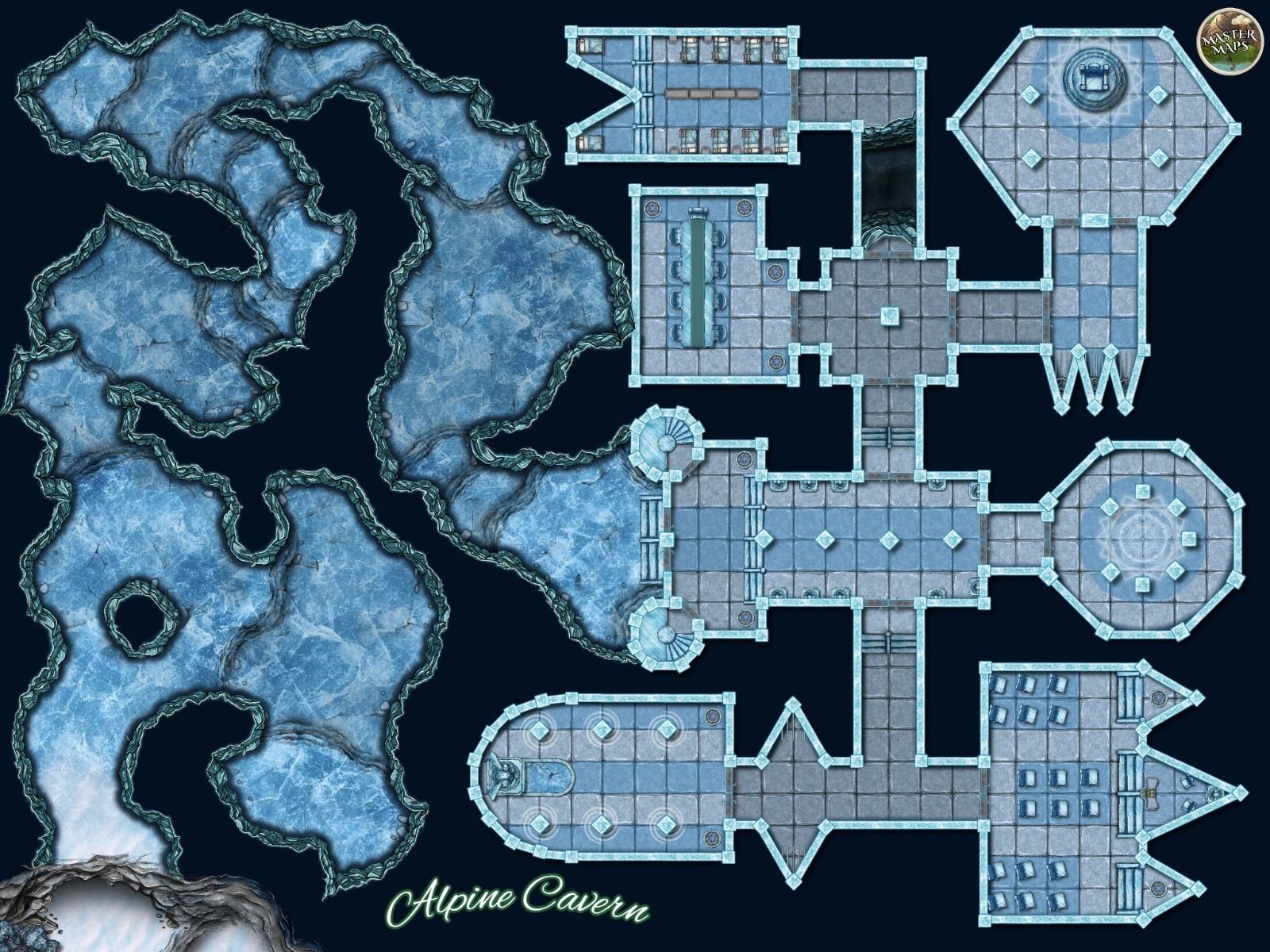 ice cavern map dnd, carte de JDR fantasy (1600×1200 pixels) — battlemap pour Roll20 et Foundry VTT.