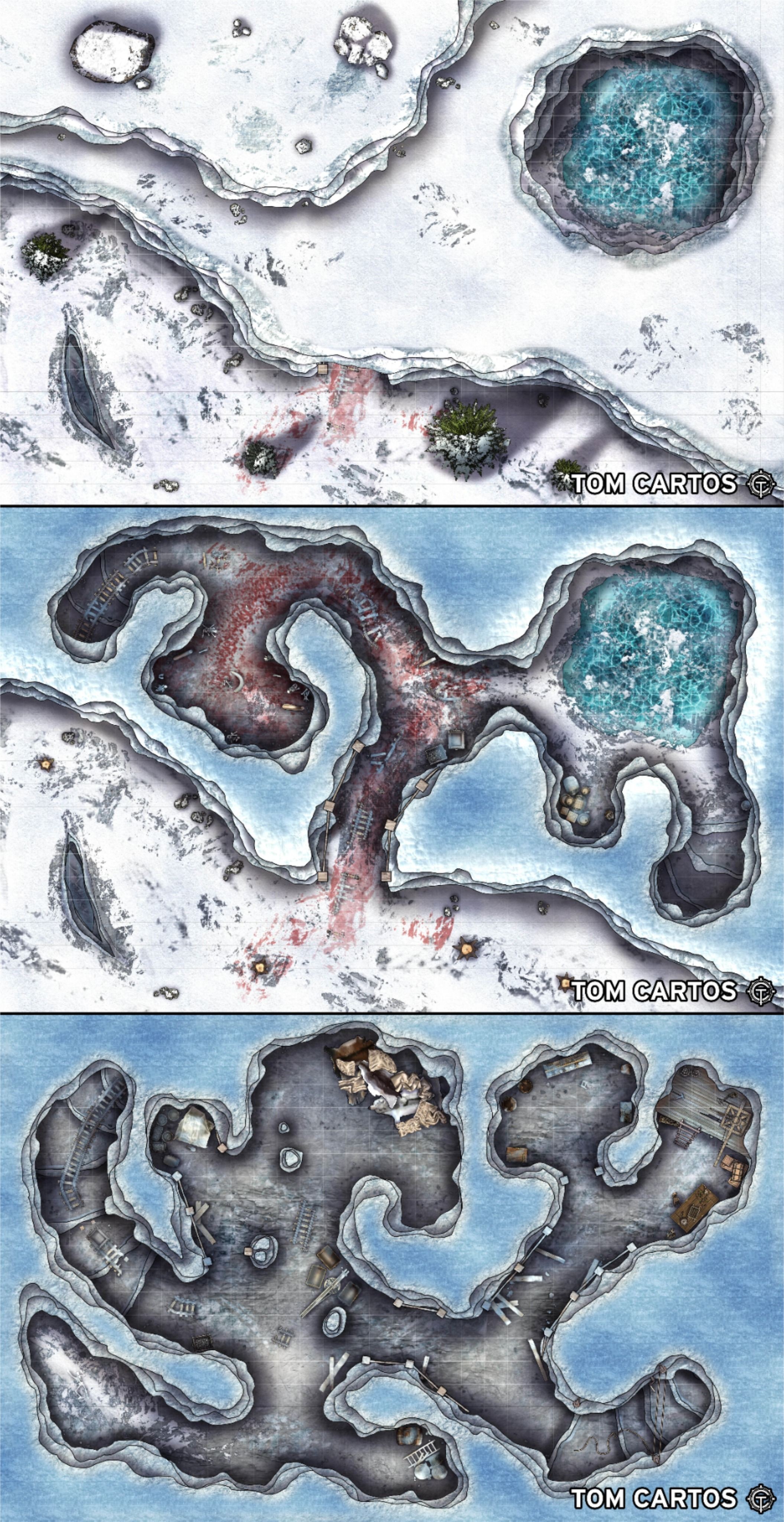 ice cavern map dnd, carte de JDR fantasy (2111×4097 pixels) — battlemap pour Roll20 et Foundry VTT.