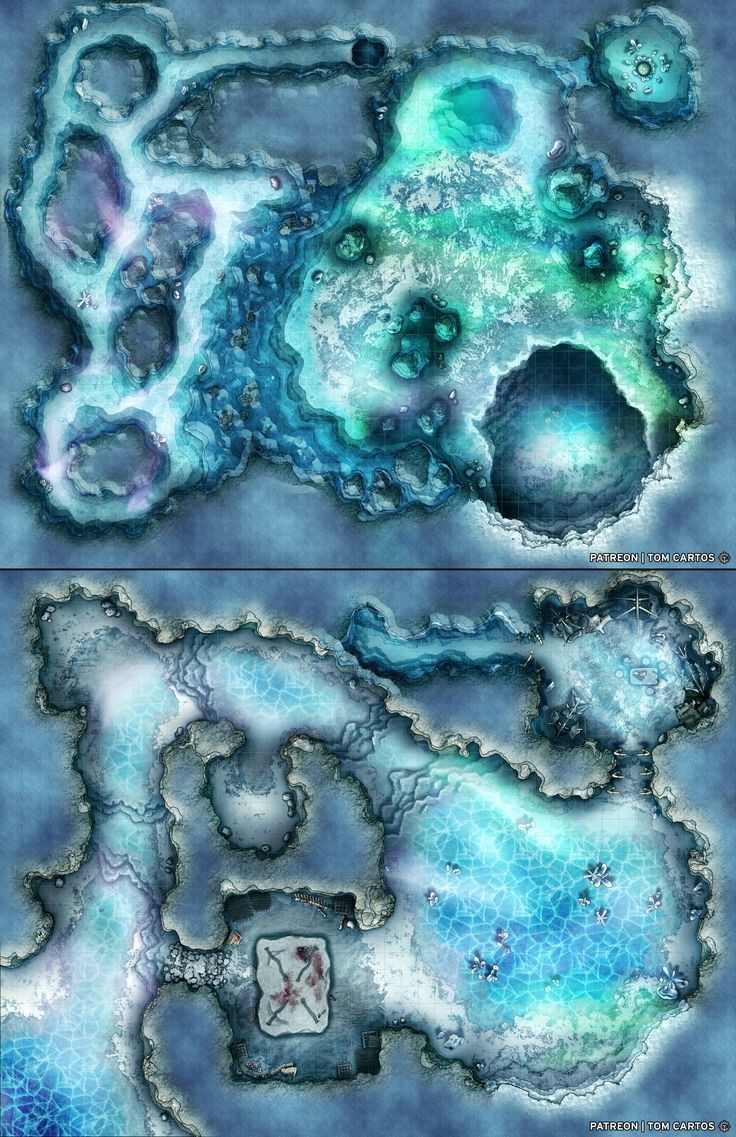 ice cavern map dnd, carte de JDR fantasy (736×1137 pixels) — battlemap pour Roll20 et Foundry VTT.