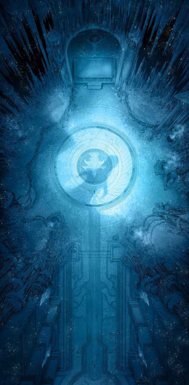 ice cavern map dnd, carte de JDR fantasy (725×1475 pixels) — battlemap pour Roll20 et Foundry VTT.