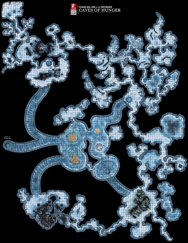 ice cavern map dnd, carte de JDR fantasy (620×802 pixels) — battlemap pour Roll20 et Foundry VTT.