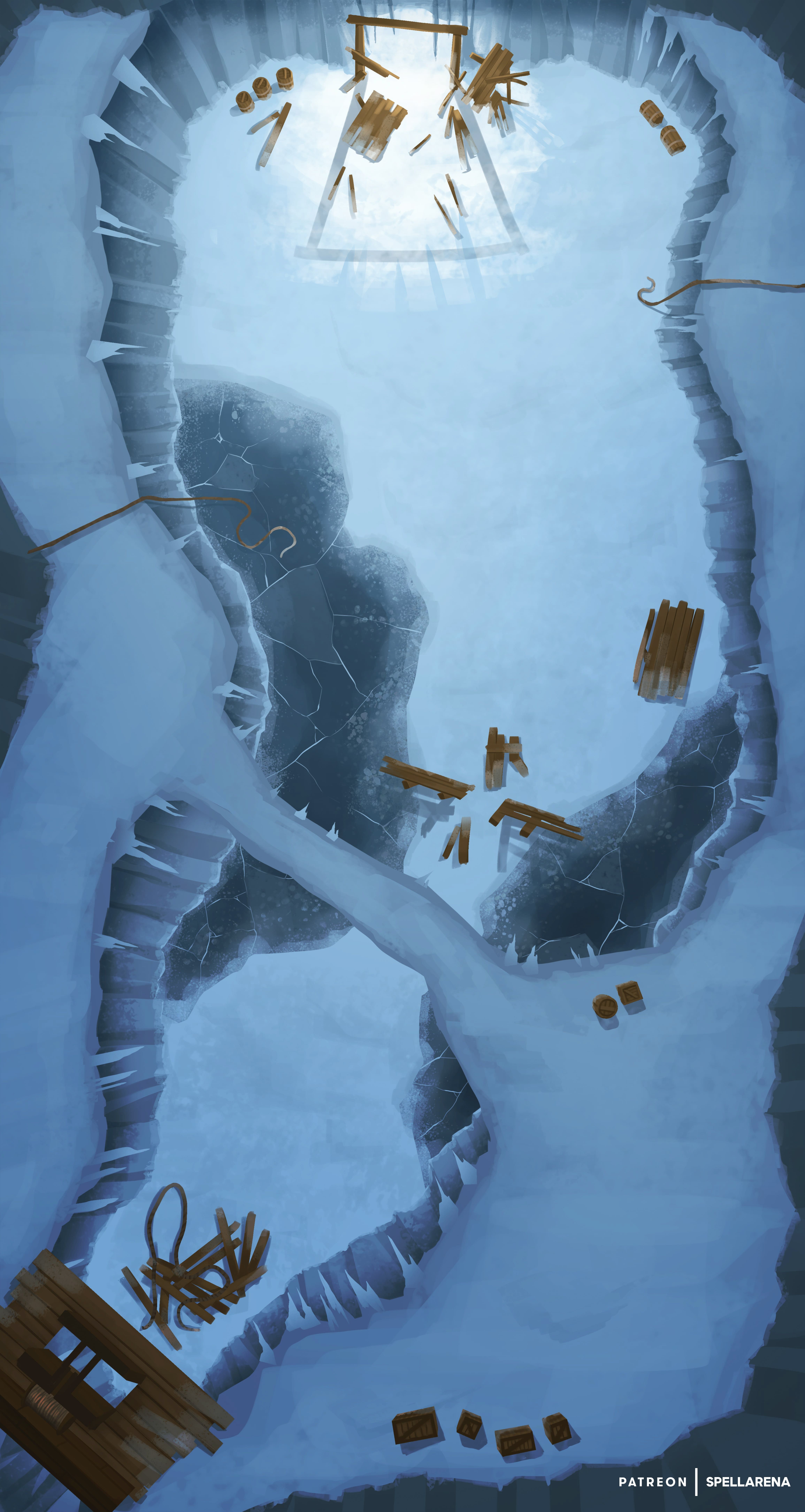 ice cavern map dnd, carte de JDR fantasy (4620×8680 pixels) — battlemap pour Roll20 et Foundry VTT.