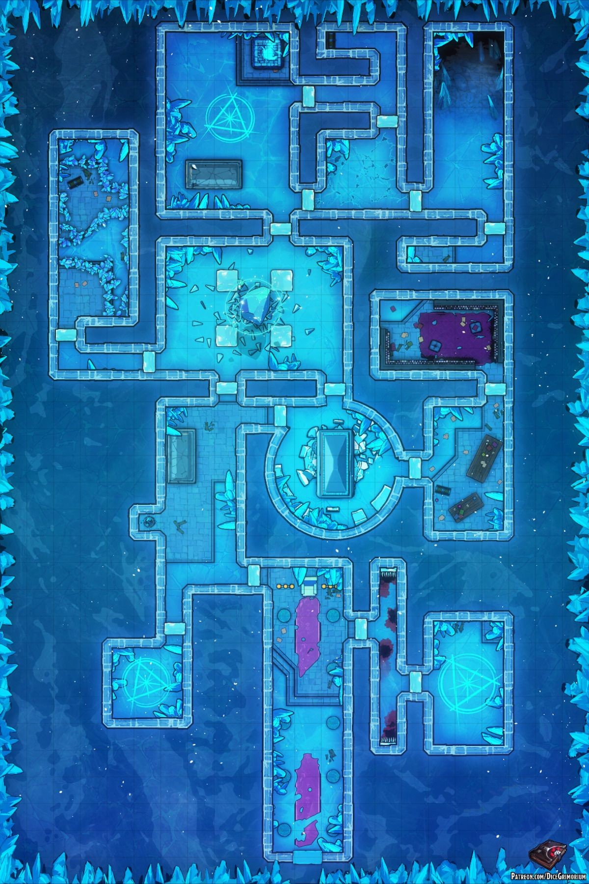 ice cavern map dnd, carte de JDR fantasy (1200×1800 pixels) — battlemap pour Roll20 et Foundry VTT.