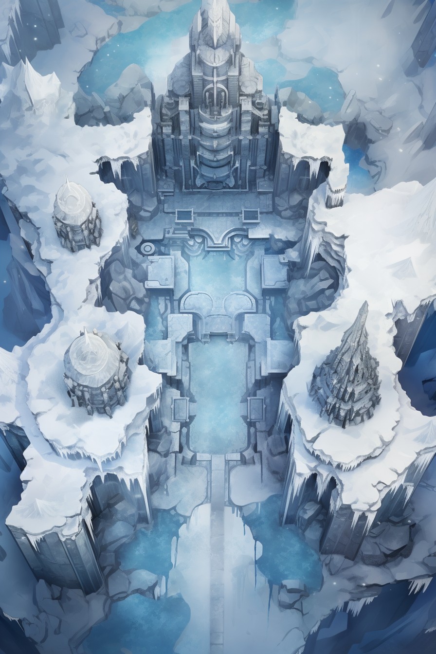 ice cavern map dnd, carte de JDR fantasy (896×1344 pixels) — battlemap pour Roll20 et Foundry VTT.