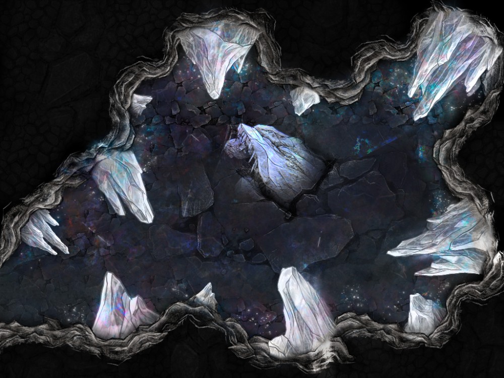 ice cavern map dnd, carte de JDR fantasy (1000×750 pixels) — battlemap pour Roll20 et Foundry VTT.