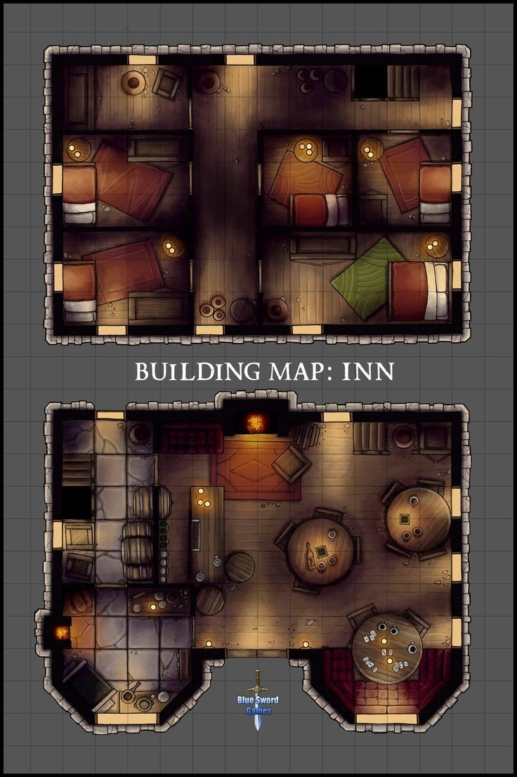 inn map dnd, carte de JDR fantasy (736×1106 pixels) — battlemap pour Roll20 et Foundry VTT.