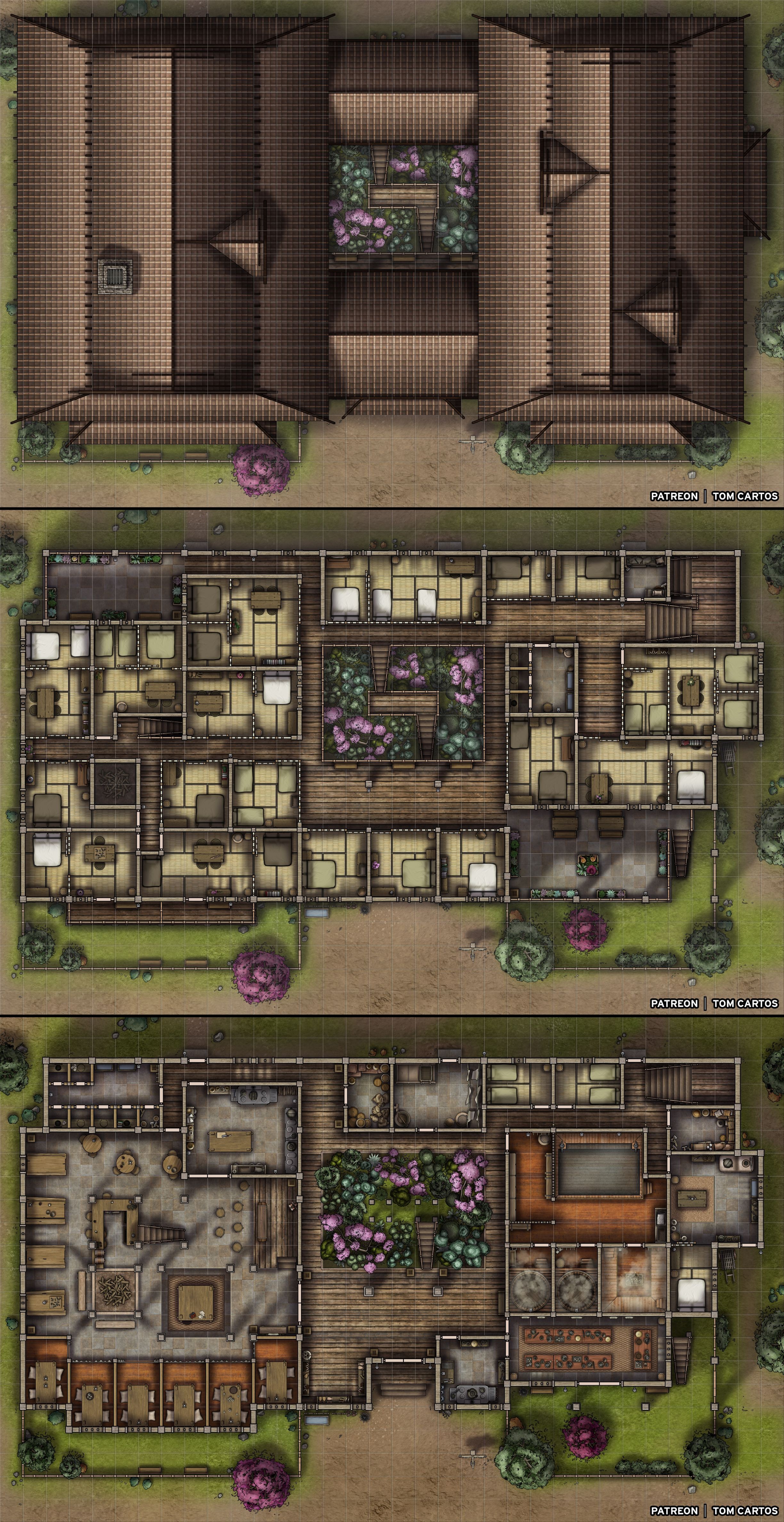 inn map dnd, carte de JDR fantasy (2448×4752 pixels) — battlemap pour Roll20 et Foundry VTT.
