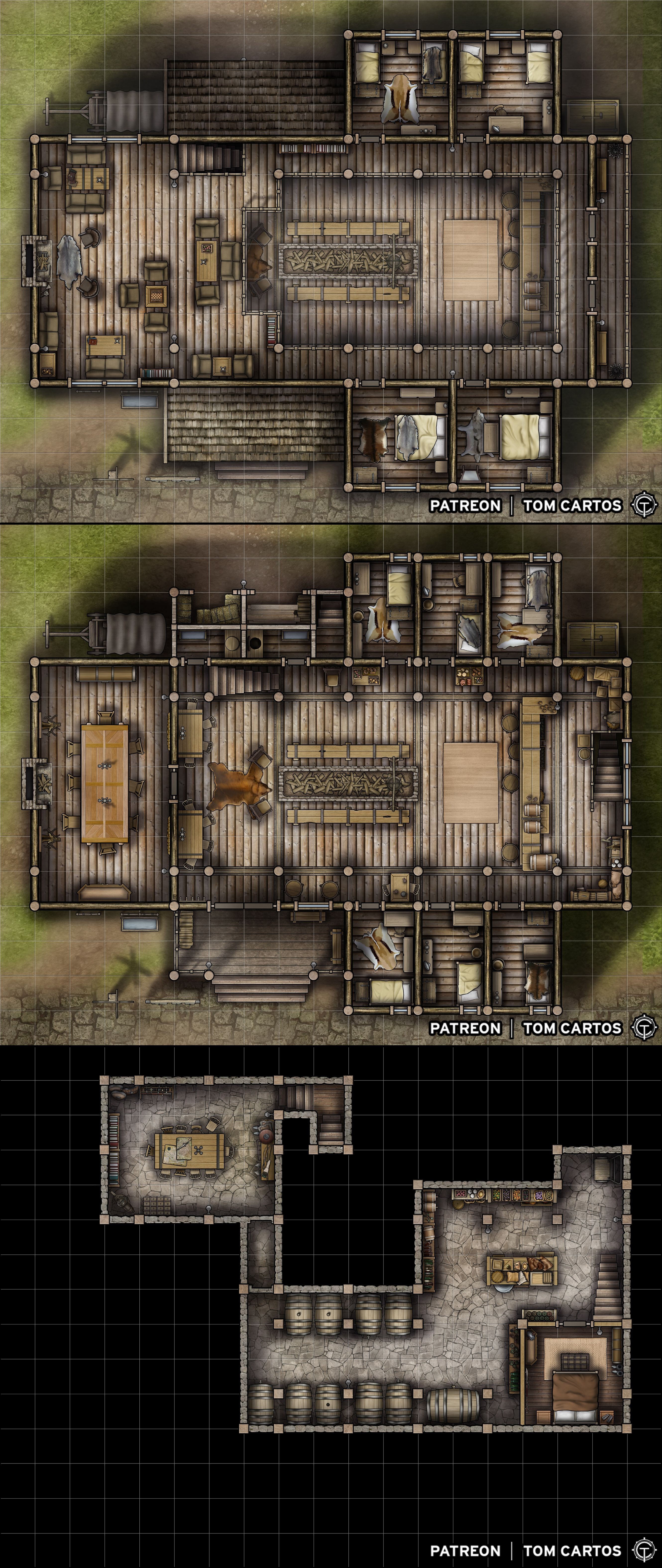 inn map dnd, carte de JDR fantasy (2660×6300 pixels) — battlemap pour Roll20 et Foundry VTT.