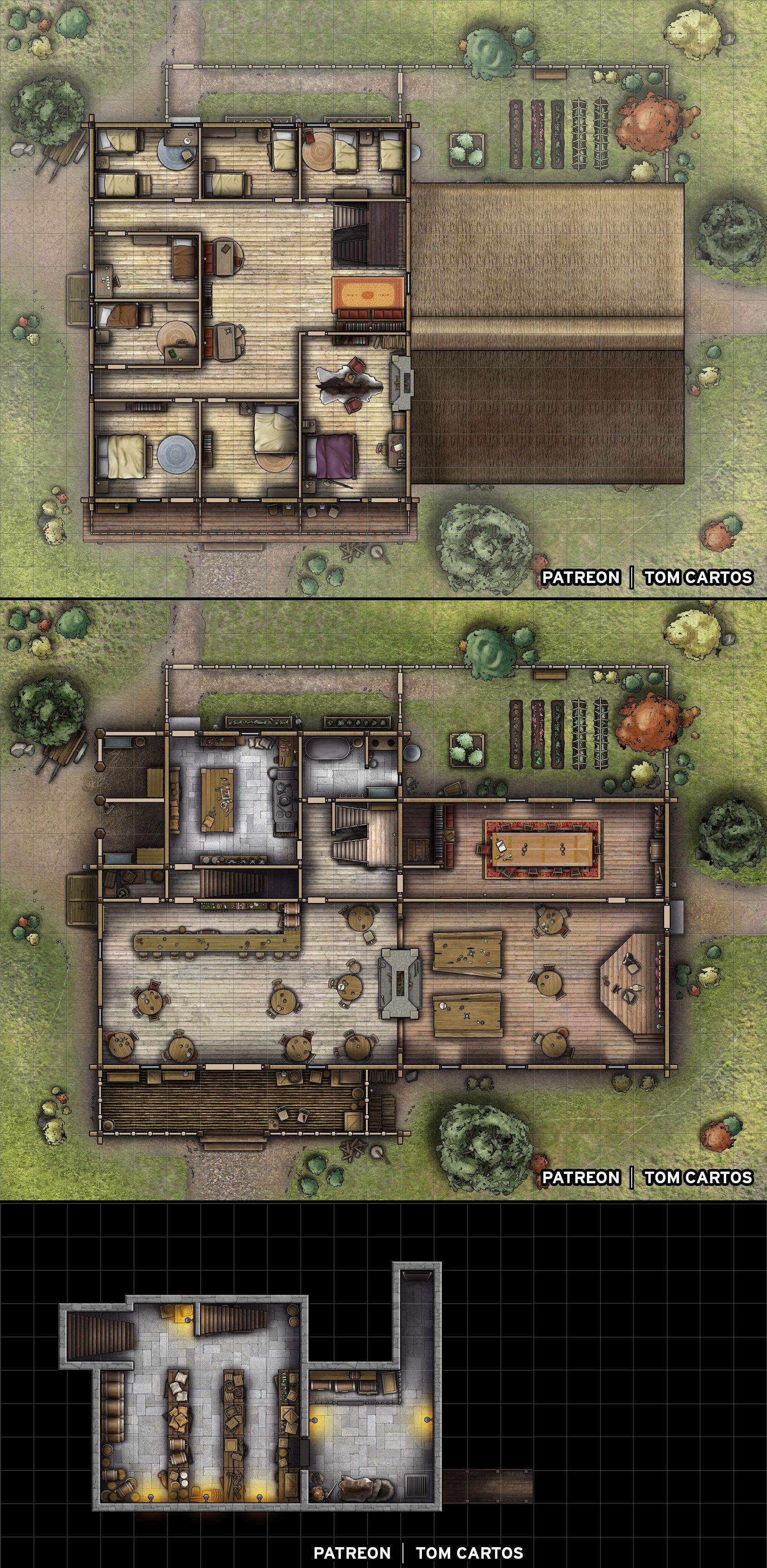 inn map dnd, carte de JDR fantasy (1656×3386 pixels) — battlemap pour Roll20 et Foundry VTT.