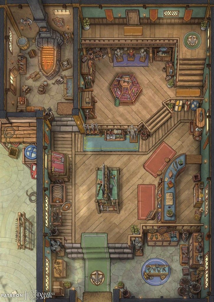 inn map dnd, carte de JDR fantasy (726×1024 pixels) — battlemap pour Roll20 et Foundry VTT.