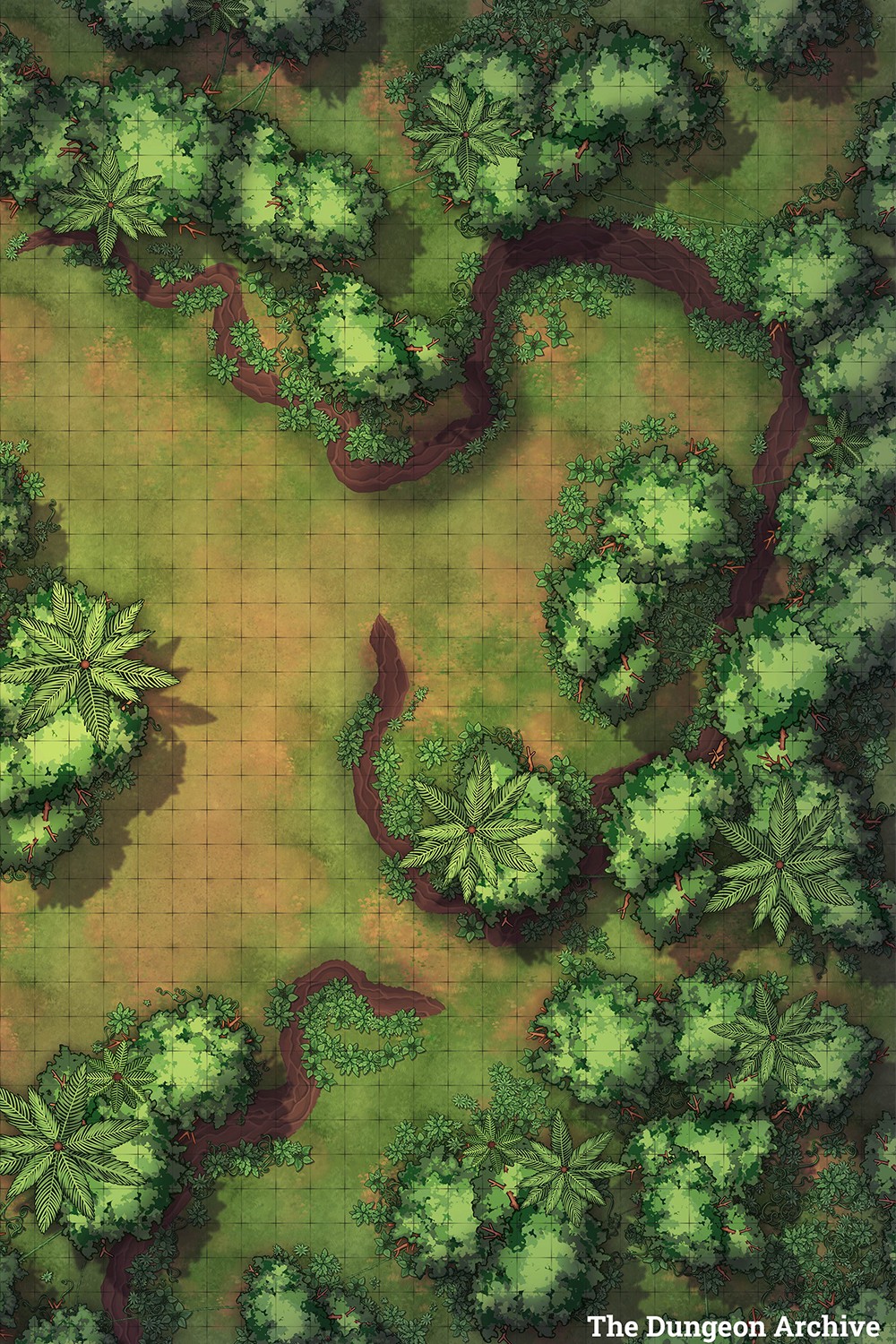 jungle map dnd, carte de JDR fantasy (1000×1500 pixels) — battlemap pour Roll20 et Foundry VTT.