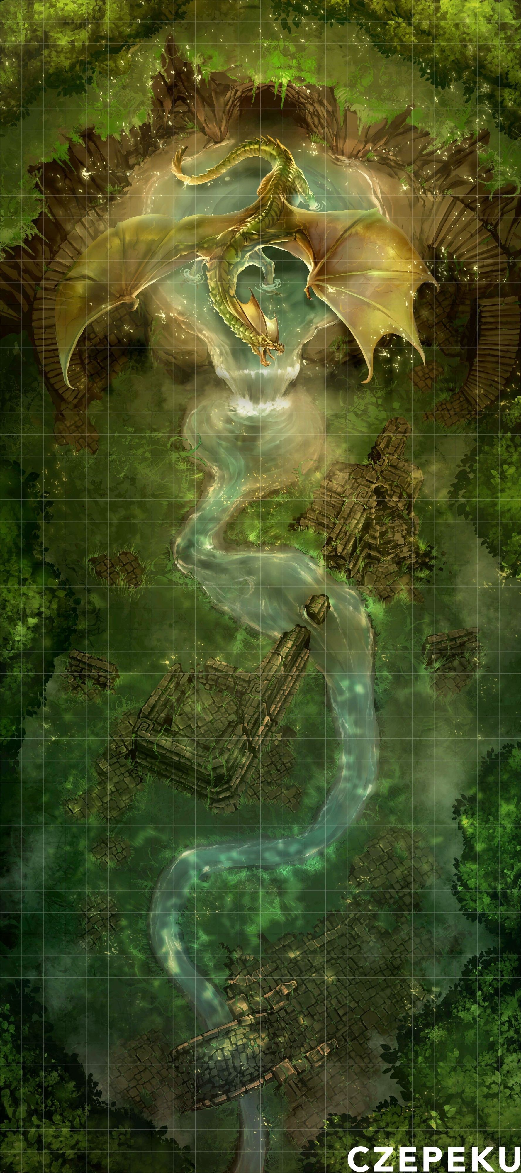 jungle map dnd, carte de JDR fantasy (1777×4000 pixels) — battlemap pour Roll20 et Foundry VTT.