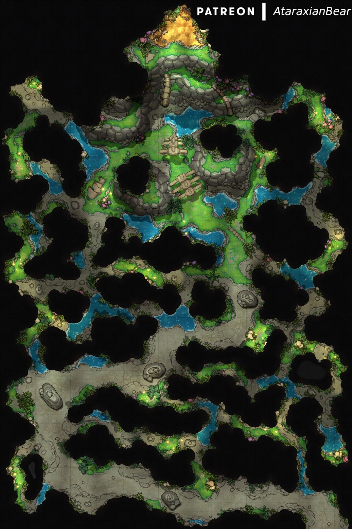 jungle map dnd, carte de JDR fantasy (1200×1800 pixels) — battlemap pour Roll20 et Foundry VTT.
