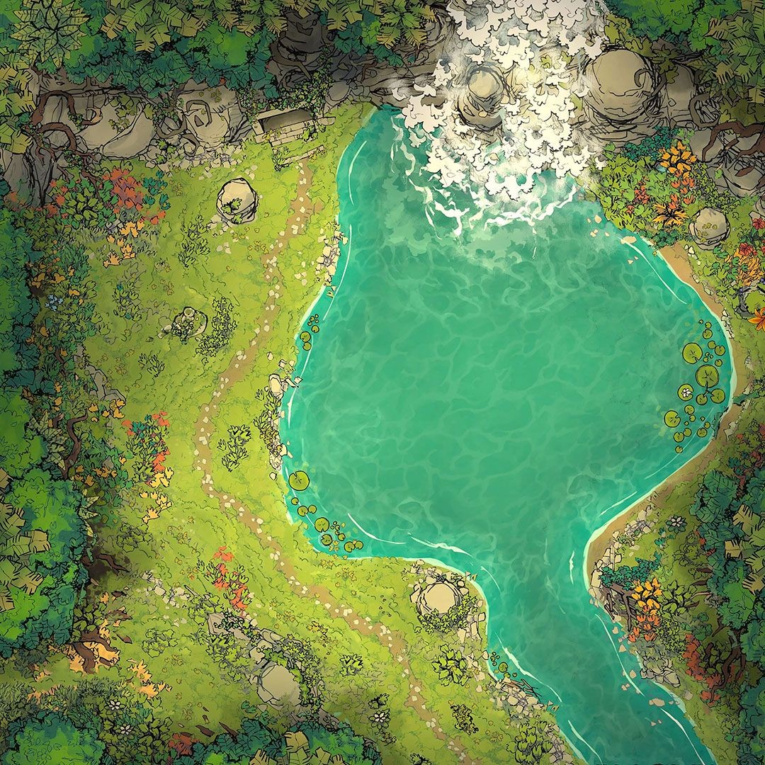 jungle map dnd, carte de JDR fantasy (1080×1080 pixels) — battlemap pour Roll20 et Foundry VTT.