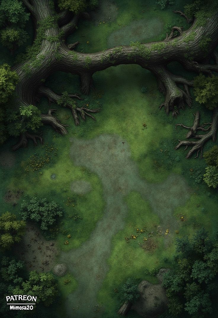 jungle map dnd, carte de JDR fantasy (736×1075 pixels) — battlemap pour Roll20 et Foundry VTT.