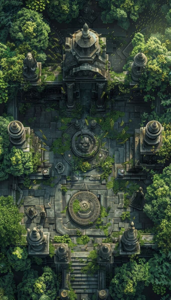 jungle map dnd, carte de JDR fantasy (686×1200 pixels) — battlemap pour Roll20 et Foundry VTT.