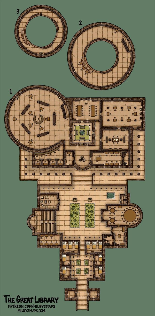 library map dnd, carte de JDR fantasy (640×1300 pixels) — battlemap pour Roll20 et Foundry VTT.