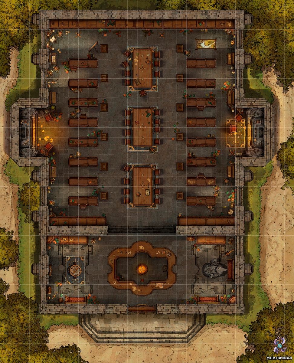 library map dnd, carte de JDR fantasy (972×1200 pixels) — battlemap pour Roll20 et Foundry VTT.