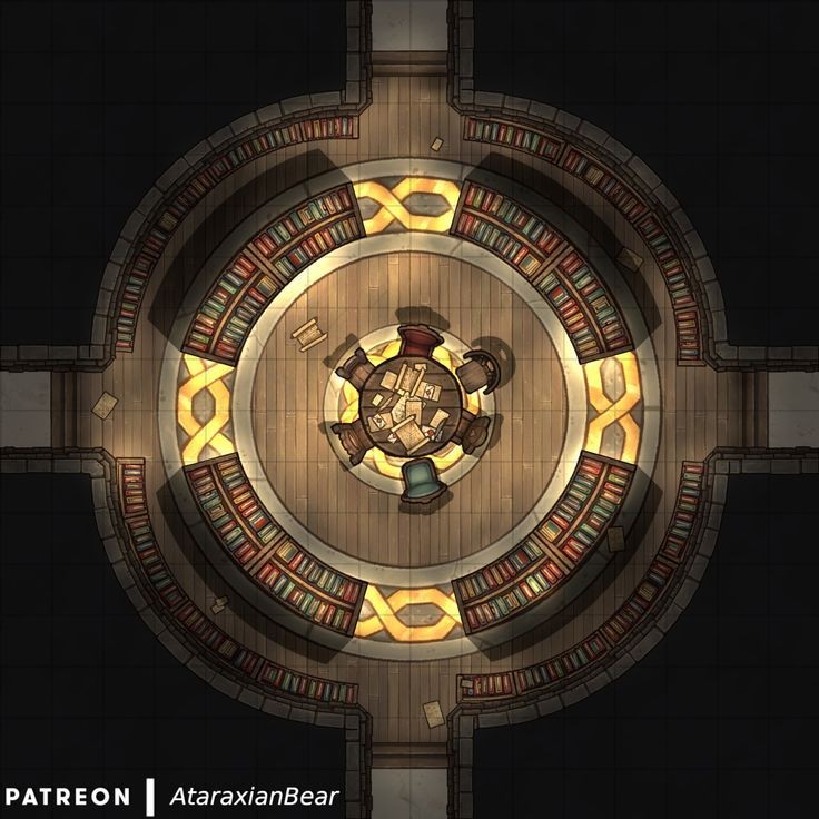library map dnd, carte de JDR fantasy (736×736 pixels) — battlemap pour Roll20 et Foundry VTT.