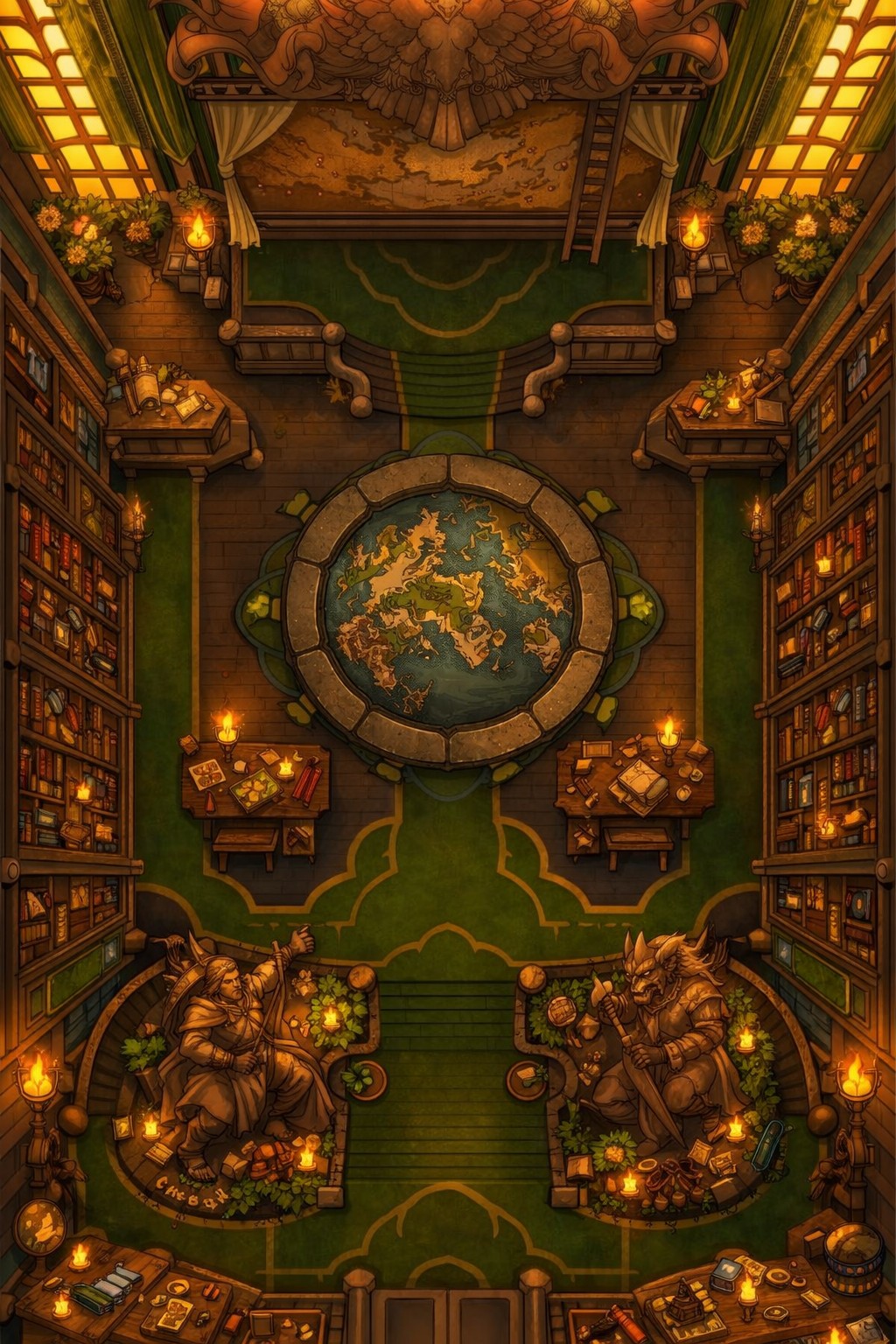 library map dnd, carte de JDR fantasy (1024×1536 pixels) — battlemap pour Roll20 et Foundry VTT.