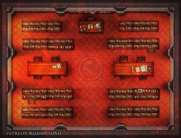 library map dnd, carte de JDR fantasy (620×475 pixels) — battlemap pour Roll20 et Foundry VTT.