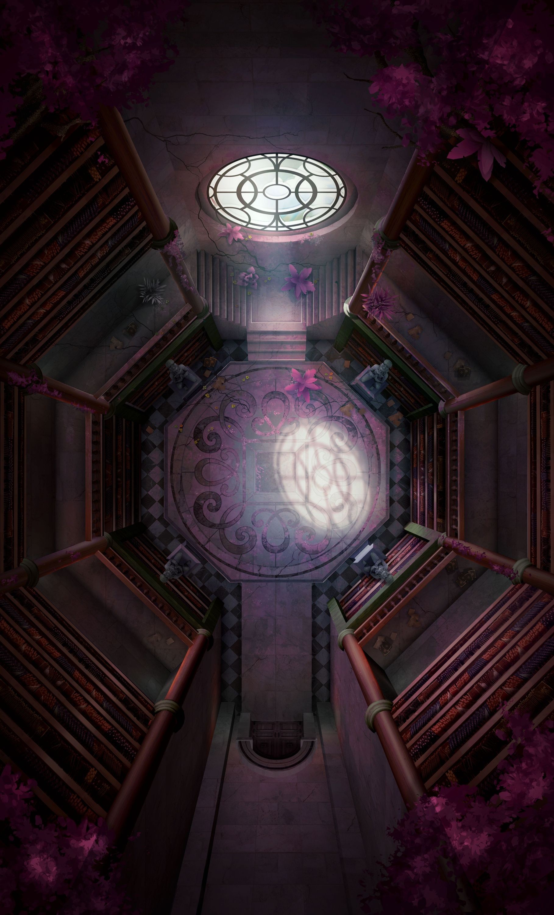 library map dnd, carte de JDR fantasy (1818×3000 pixels) — battlemap pour Roll20 et Foundry VTT.