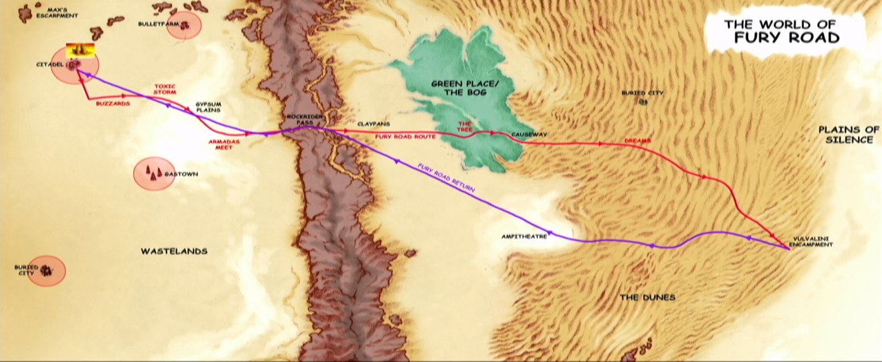 mad max road map, carte de JDR post-apocalyptique (1277×524 pixels) — battlemap pour Roll20 et Foundry VTT.