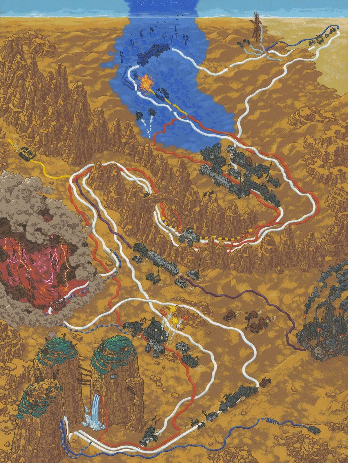 mad max road map, carte de JDR post-apocalyptique (1200×1597 pixels) — battlemap pour Roll20 et Foundry VTT.