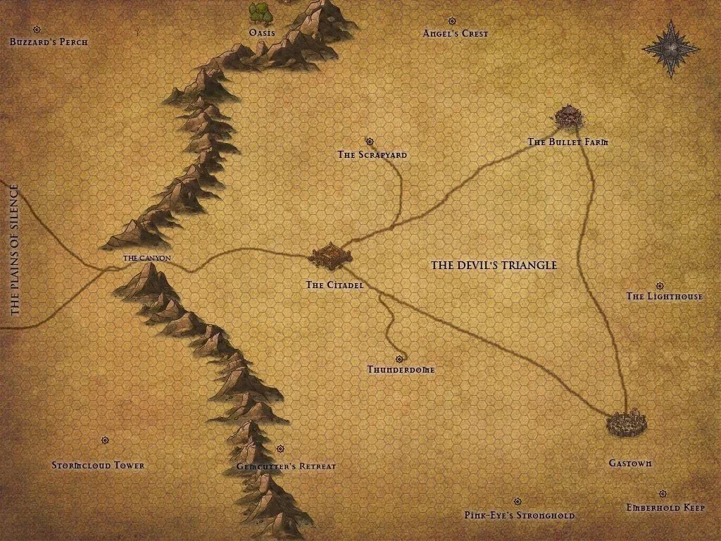 mad max road map, carte de JDR post-apocalyptique (1024×768 pixels) — battlemap pour Roll20 et Foundry VTT.
