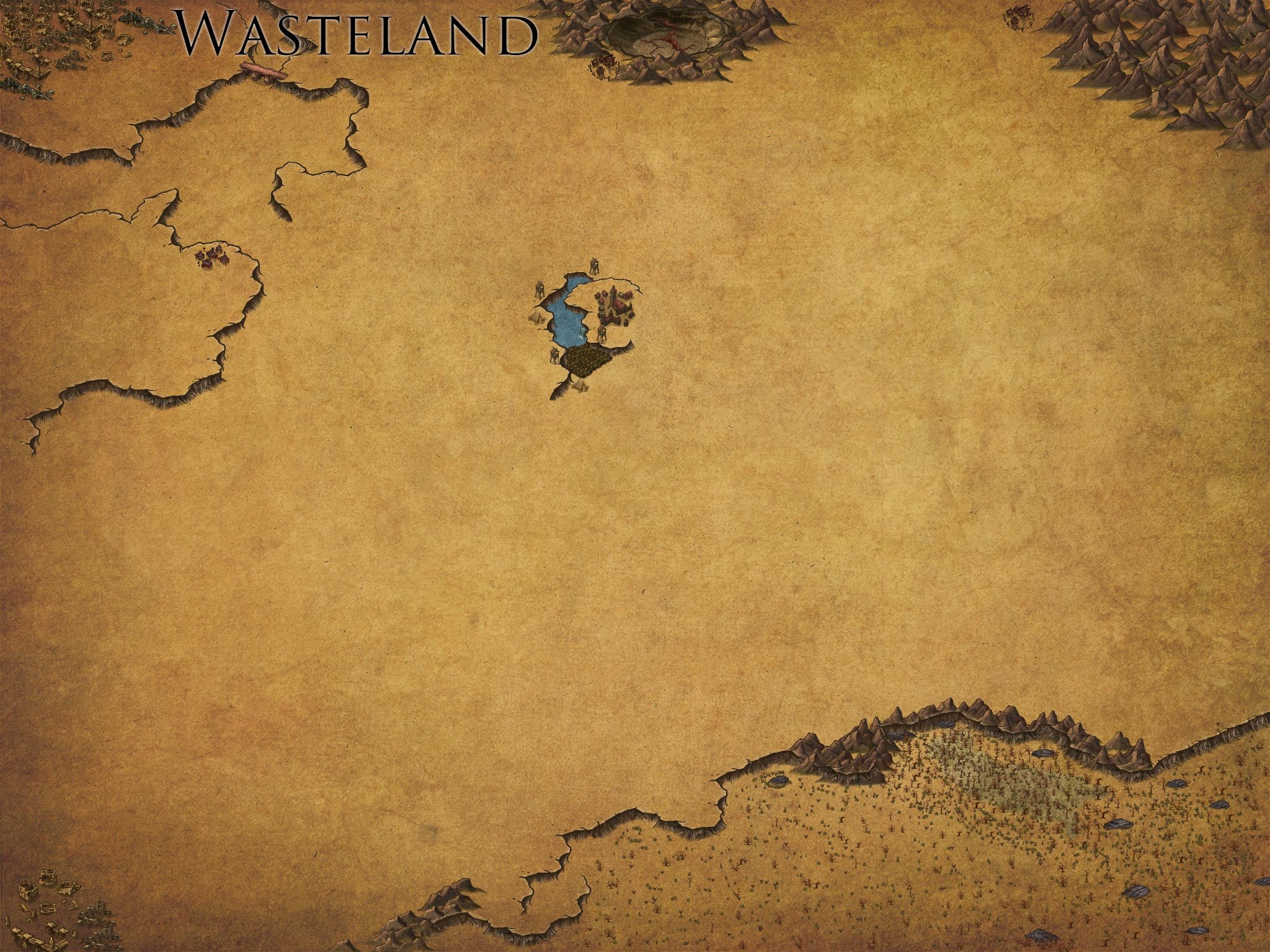 mad max road map, carte de JDR post-apocalyptique (2048×1536 pixels) — battlemap pour Roll20 et Foundry VTT.