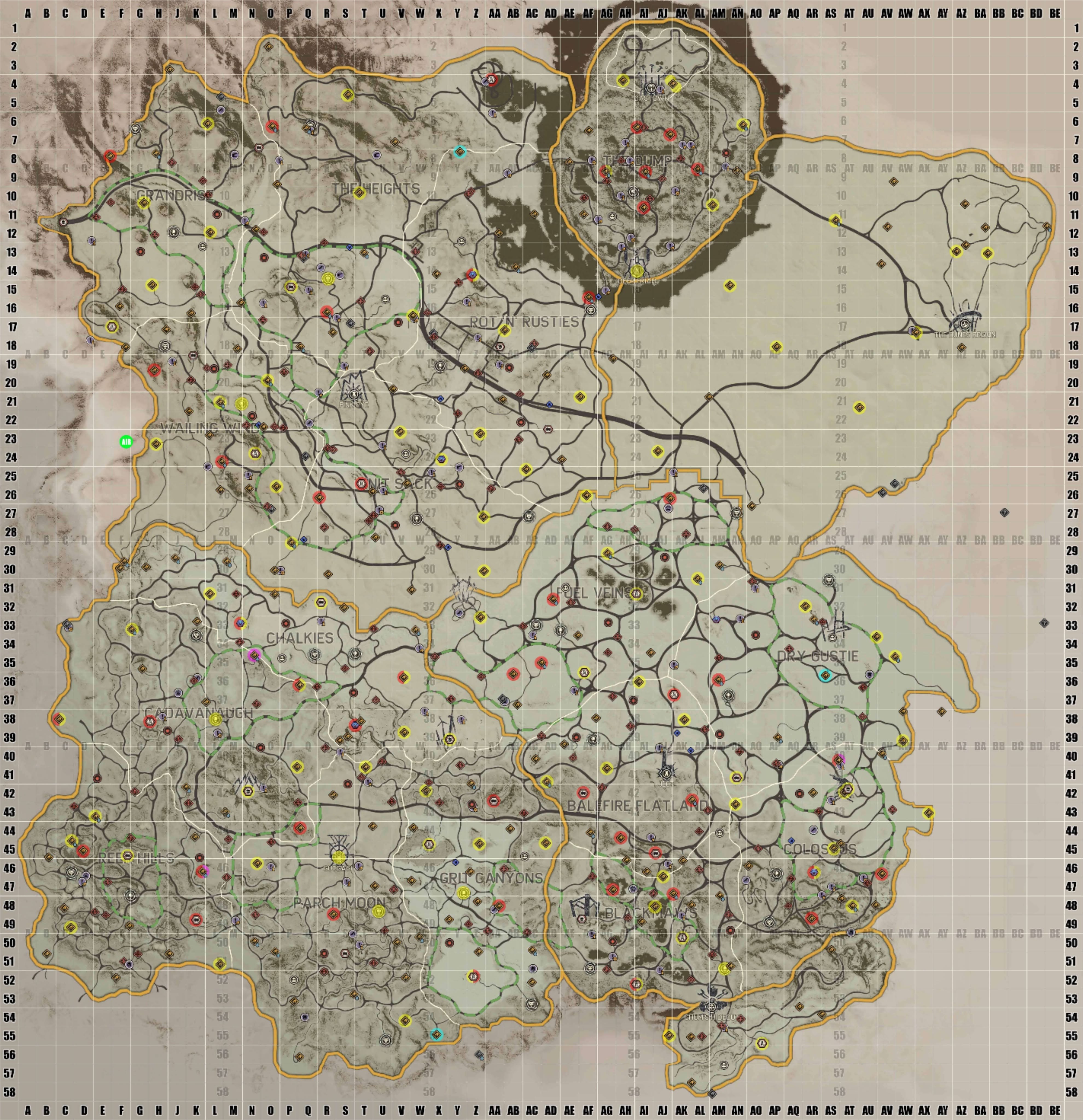 mad max road map, carte de JDR post-apocalyptique (3960×4096 pixels) — battlemap pour Roll20 et Foundry VTT.