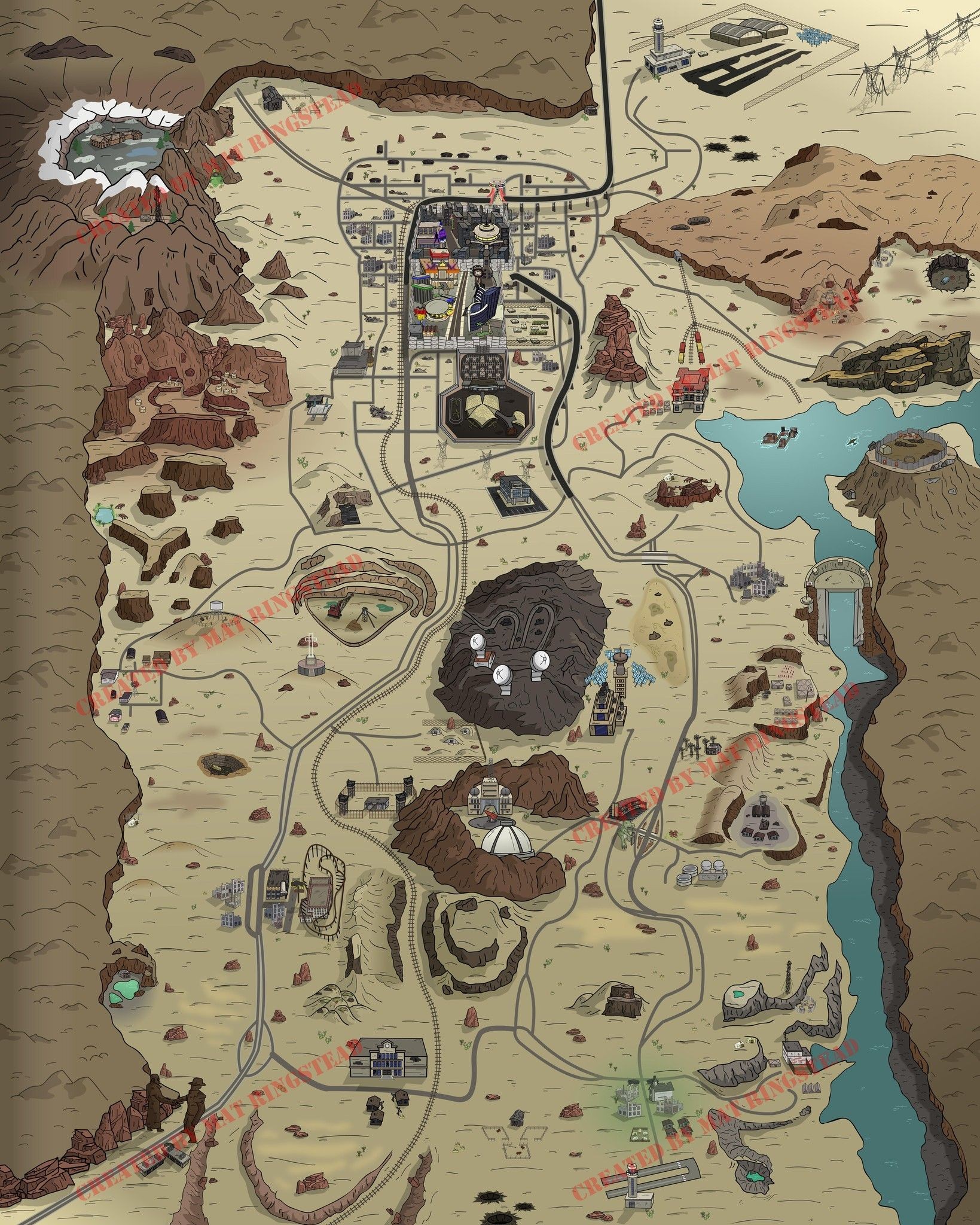 mad max road map, carte de JDR post-apocalyptique (1639×2048 pixels) — battlemap pour Roll20 et Foundry VTT.