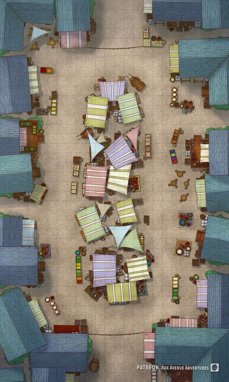 marketplace map dnd, carte de JDR fantasy (736×1226 pixels) — battlemap pour Roll20 et Foundry VTT.