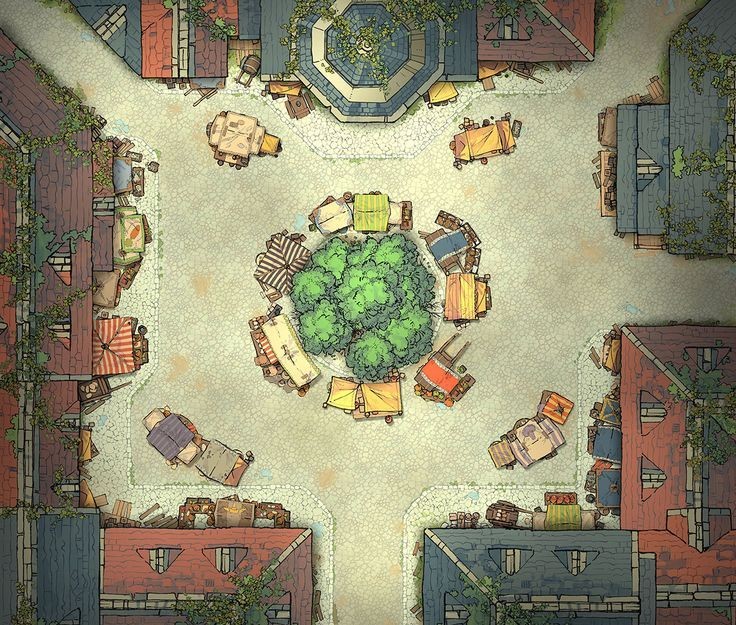 marketplace map dnd, carte de JDR fantasy (736×625 pixels) — battlemap pour Roll20 et Foundry VTT.