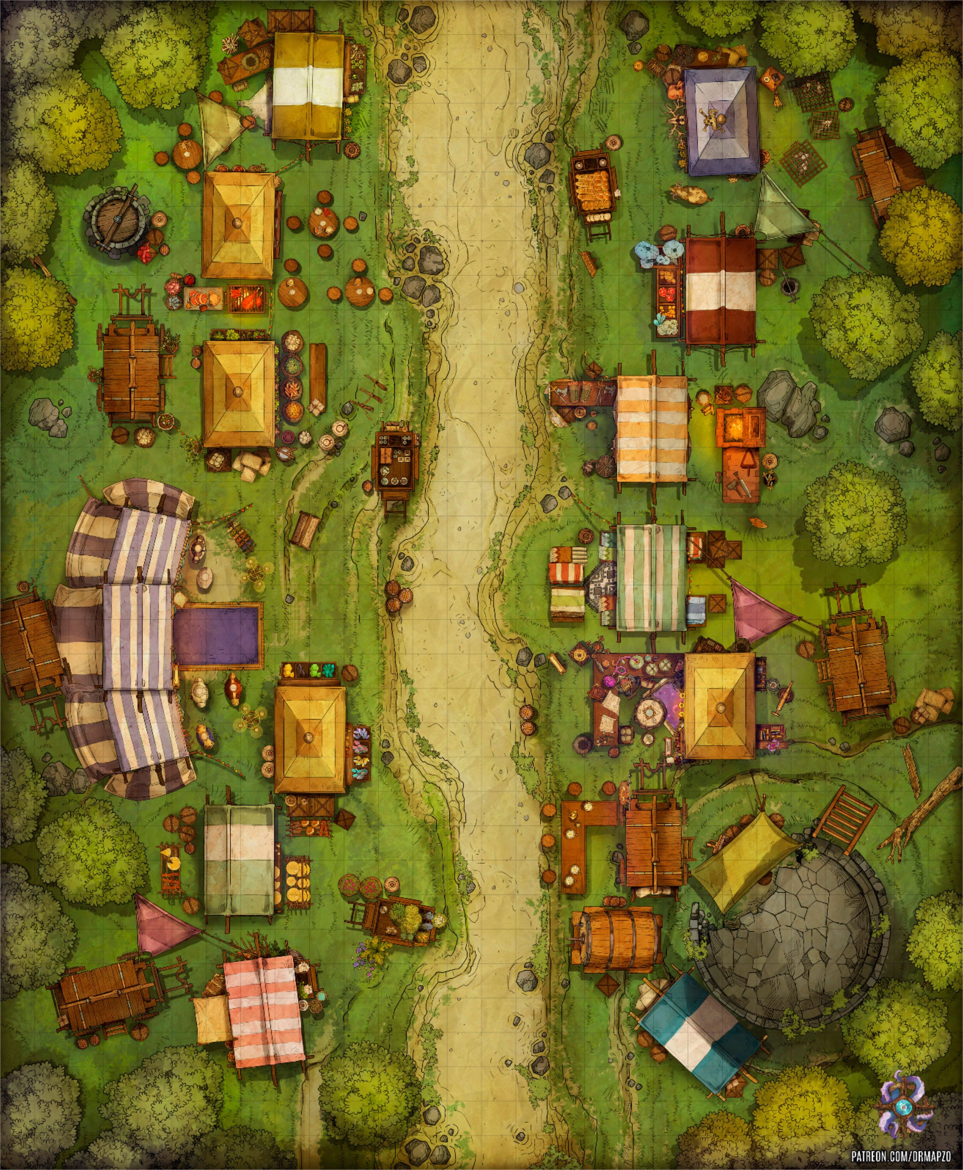 marketplace map dnd, carte de JDR fantasy (3374×4097 pixels) — battlemap pour Roll20 et Foundry VTT.