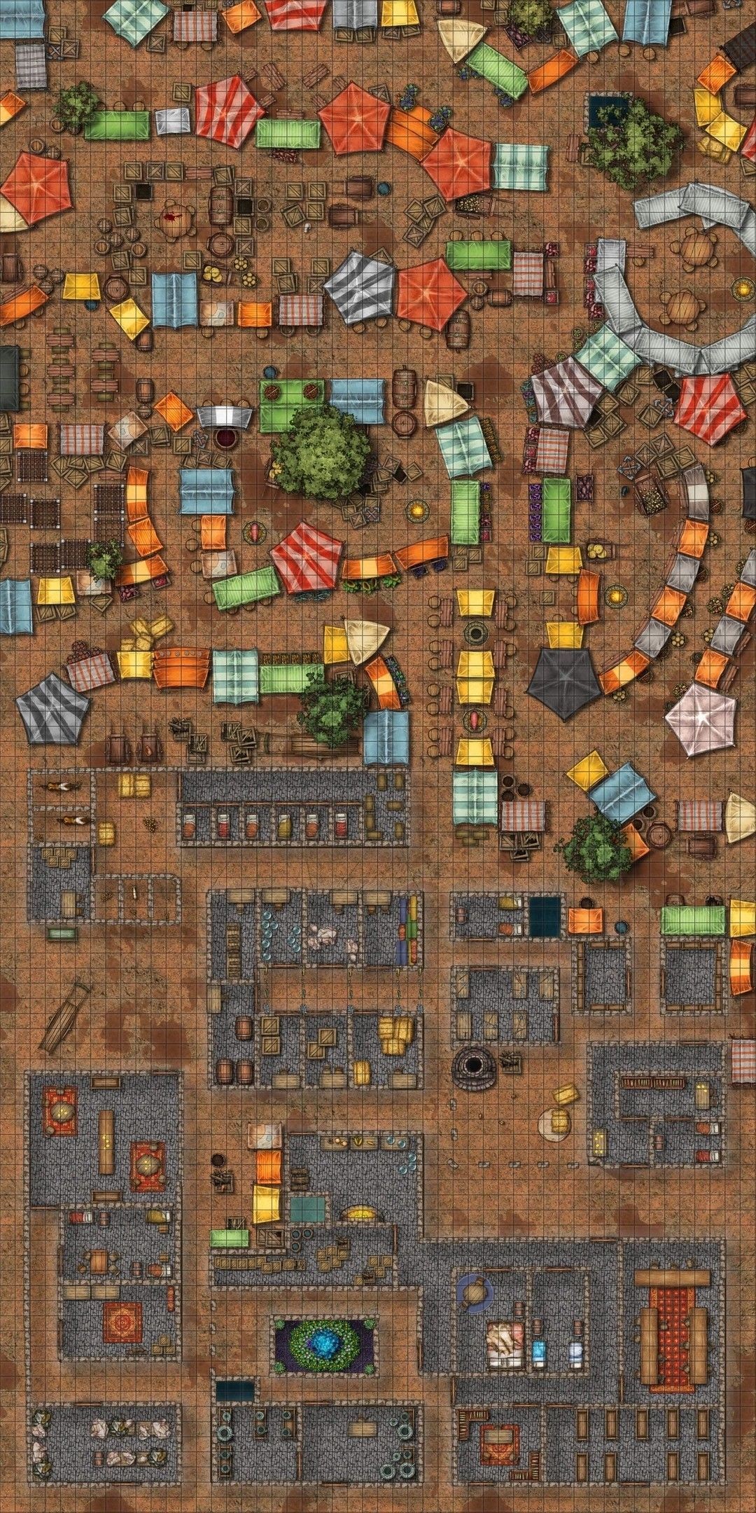 marketplace map dnd, carte de JDR fantasy (1080×2160 pixels) — battlemap pour Roll20 et Foundry VTT.