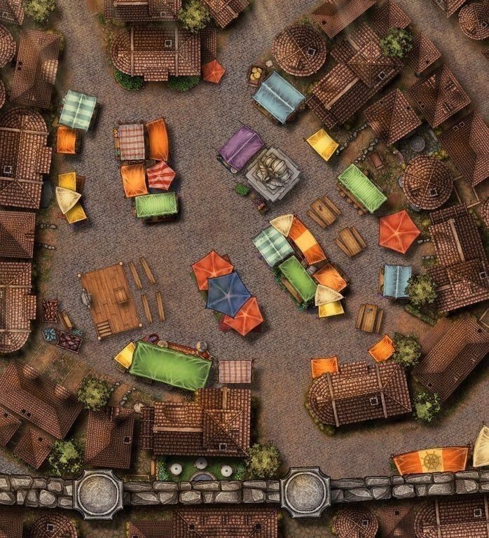 marketplace map dnd, carte de JDR fantasy (698×768 pixels) — battlemap pour Roll20 et Foundry VTT.