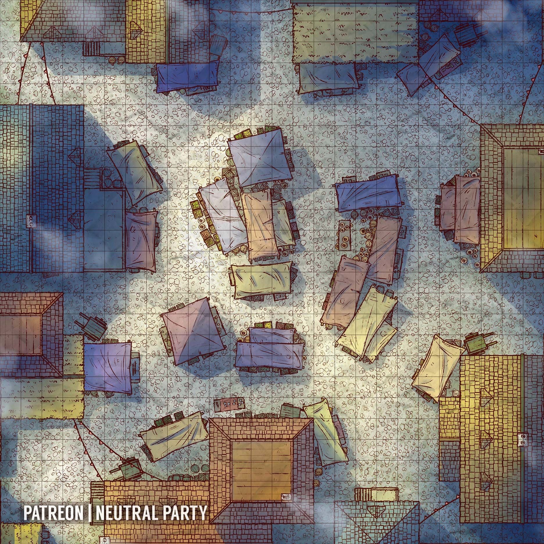 marketplace map dnd, carte de JDR fantasy (1872×1872 pixels) — battlemap pour Roll20 et Foundry VTT.