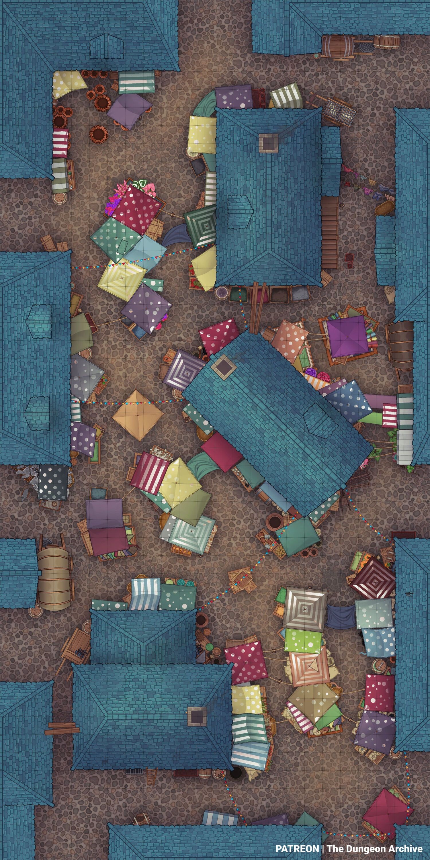marketplace map dnd, carte de JDR fantasy (1500×3000 pixels) — battlemap pour Roll20 et Foundry VTT.