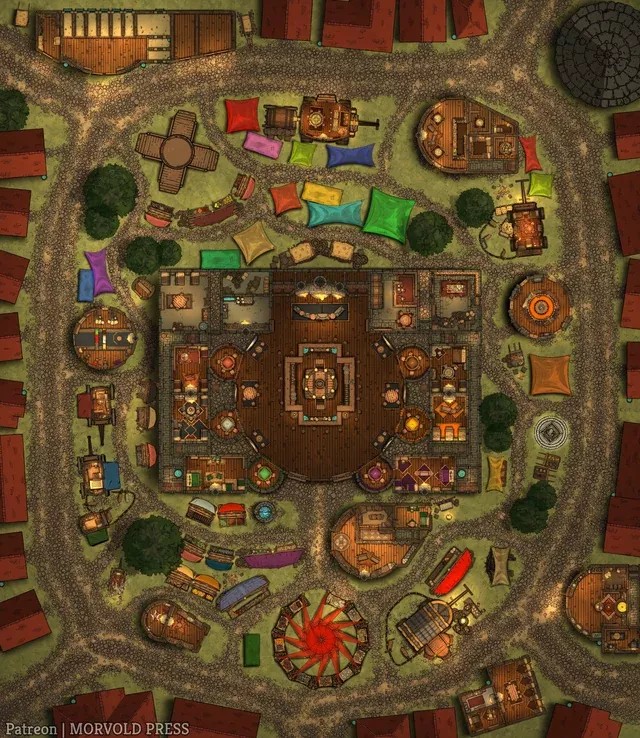 marketplace map dnd, carte de JDR fantasy (640×738 pixels) — battlemap pour Roll20 et Foundry VTT.