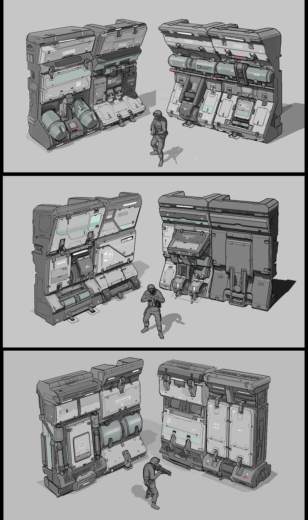 mech bay map, carte de JDR science-fiction (984×1661 pixels) — battlemap pour Roll20 et Foundry VTT.