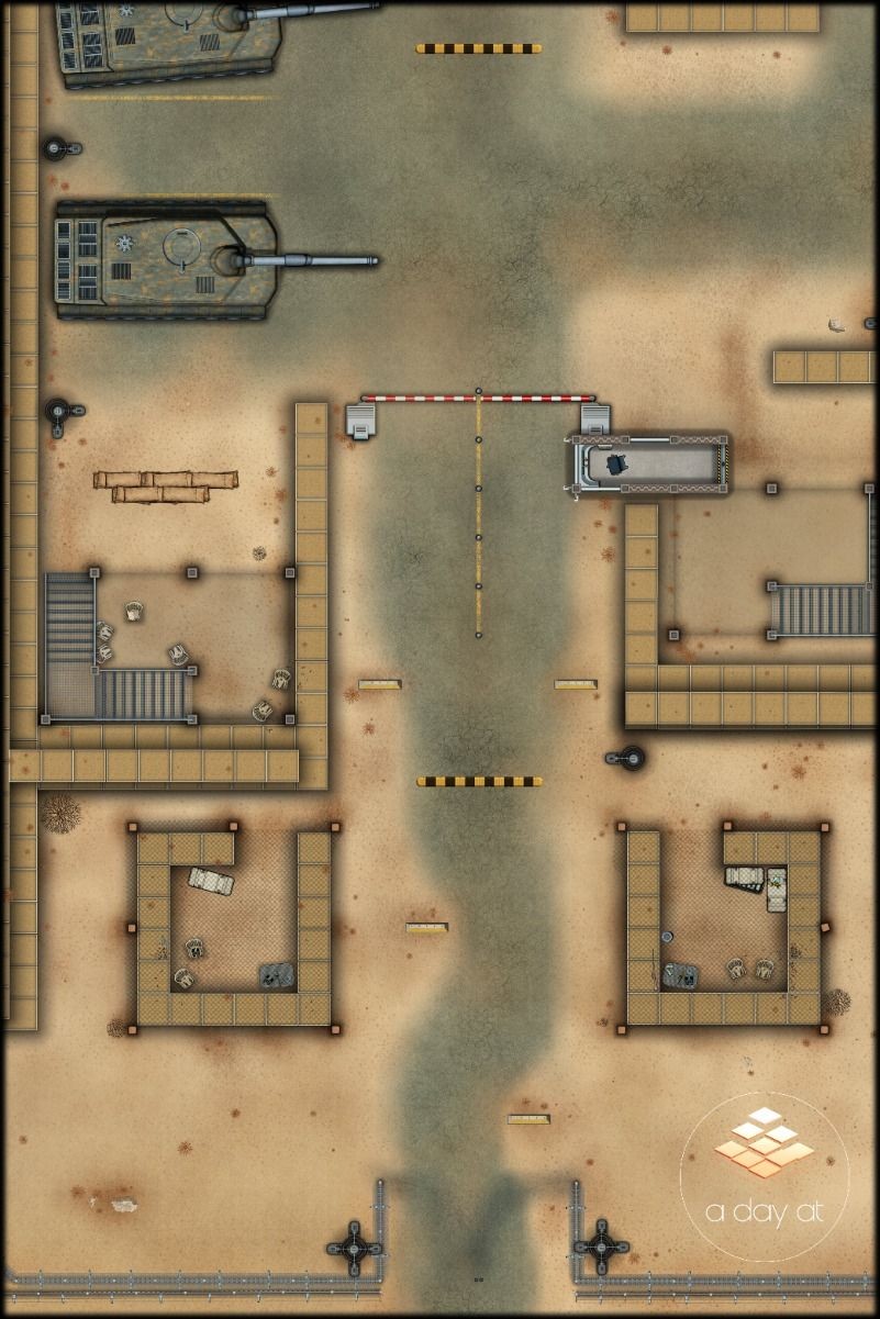 military base map, carte de JDR moderne (801×1201 pixels) — battlemap pour Roll20 et Foundry VTT.