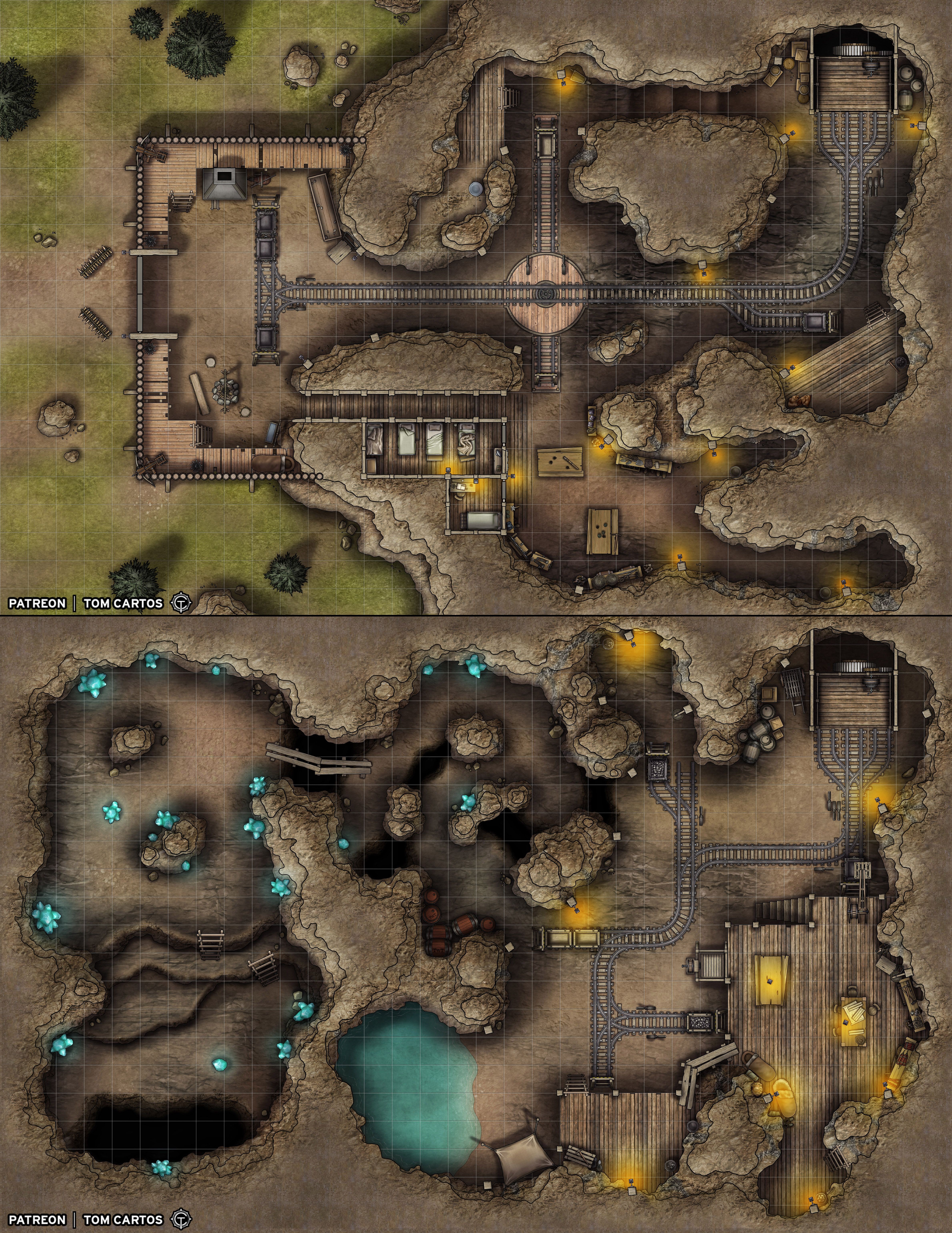 mine map dnd, carte de JDR fantasy (4760×6160 pixels) — battlemap pour Roll20 et Foundry VTT.