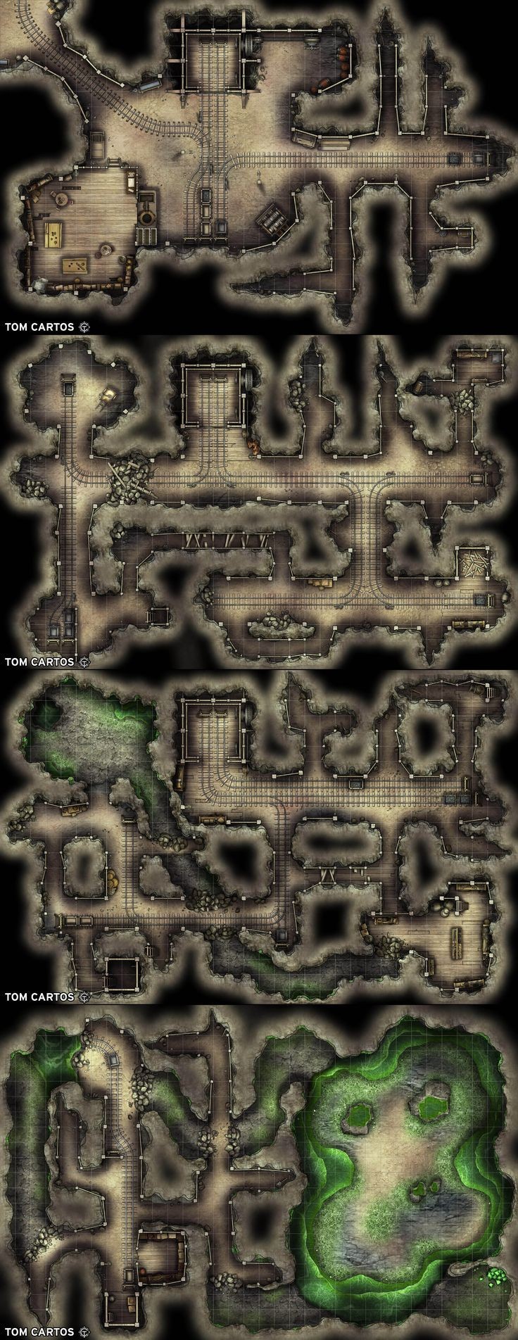 mine map dnd, carte de JDR fantasy (736×1904 pixels) — battlemap pour Roll20 et Foundry VTT.